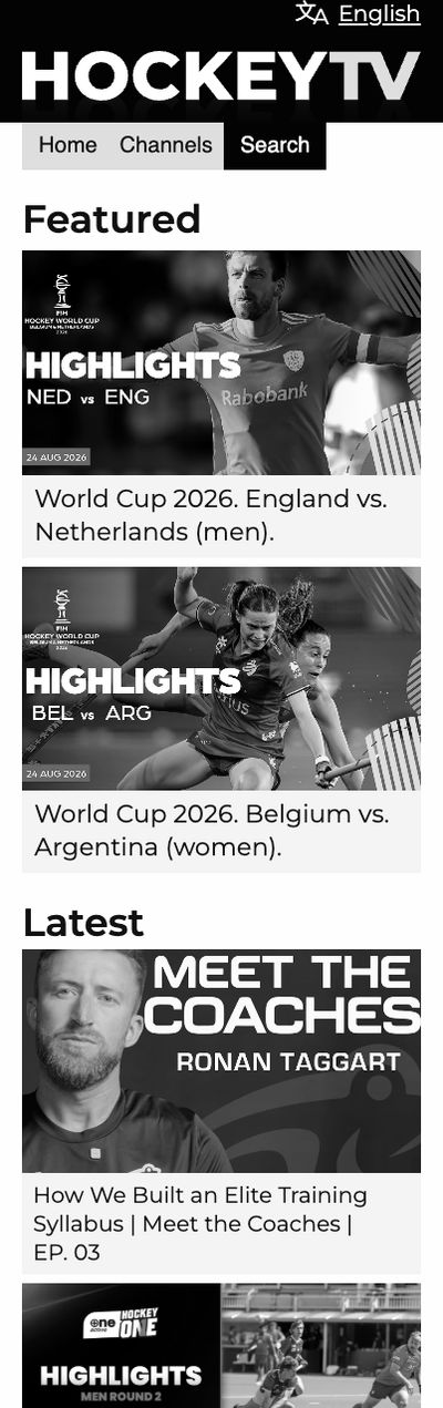 Screenshot of the HockeyTV website on a phone